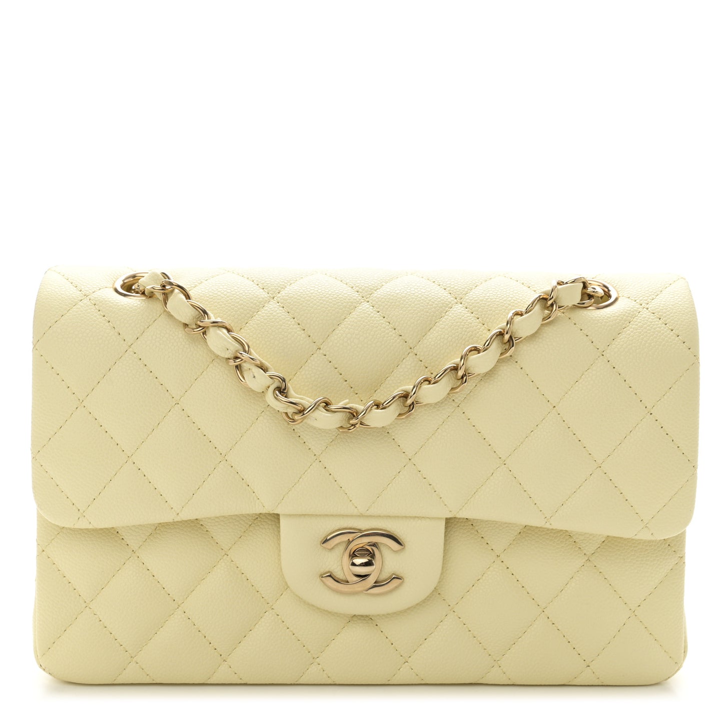 Caviar Quilted Small Double Flap Light Yellow