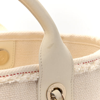 Chanel Striped Canvas Small Deauville Tote Ecru Red Blue 14 of 17