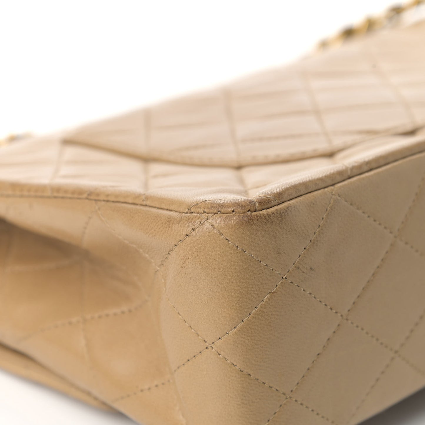 Lambskin Quilted Medium Double Flap Beige