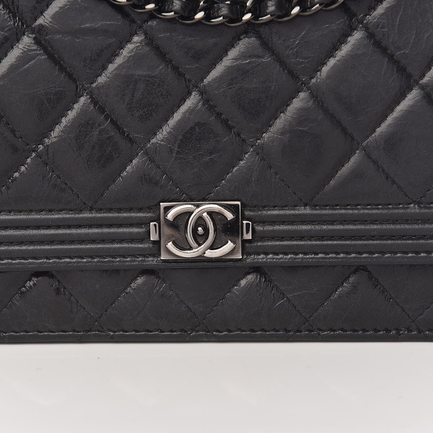 Chanel Shiny Aged Calfskin Quilted Boy Wallet On Chain WOC Black 11 of 19