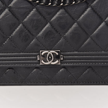 Chanel Shiny Aged Calfskin Quilted Boy Wallet On Chain WOC Black 11 of 19