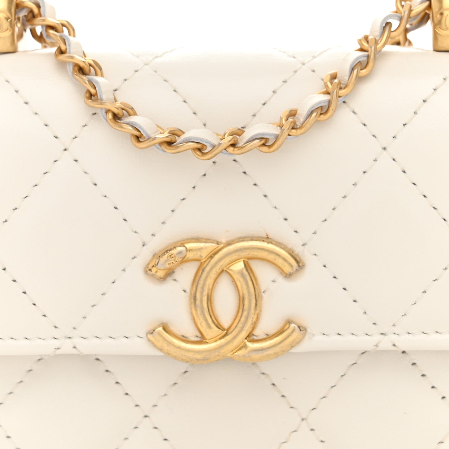 Calfskin Quilted Perfect Fit Coin Purse With Chain White