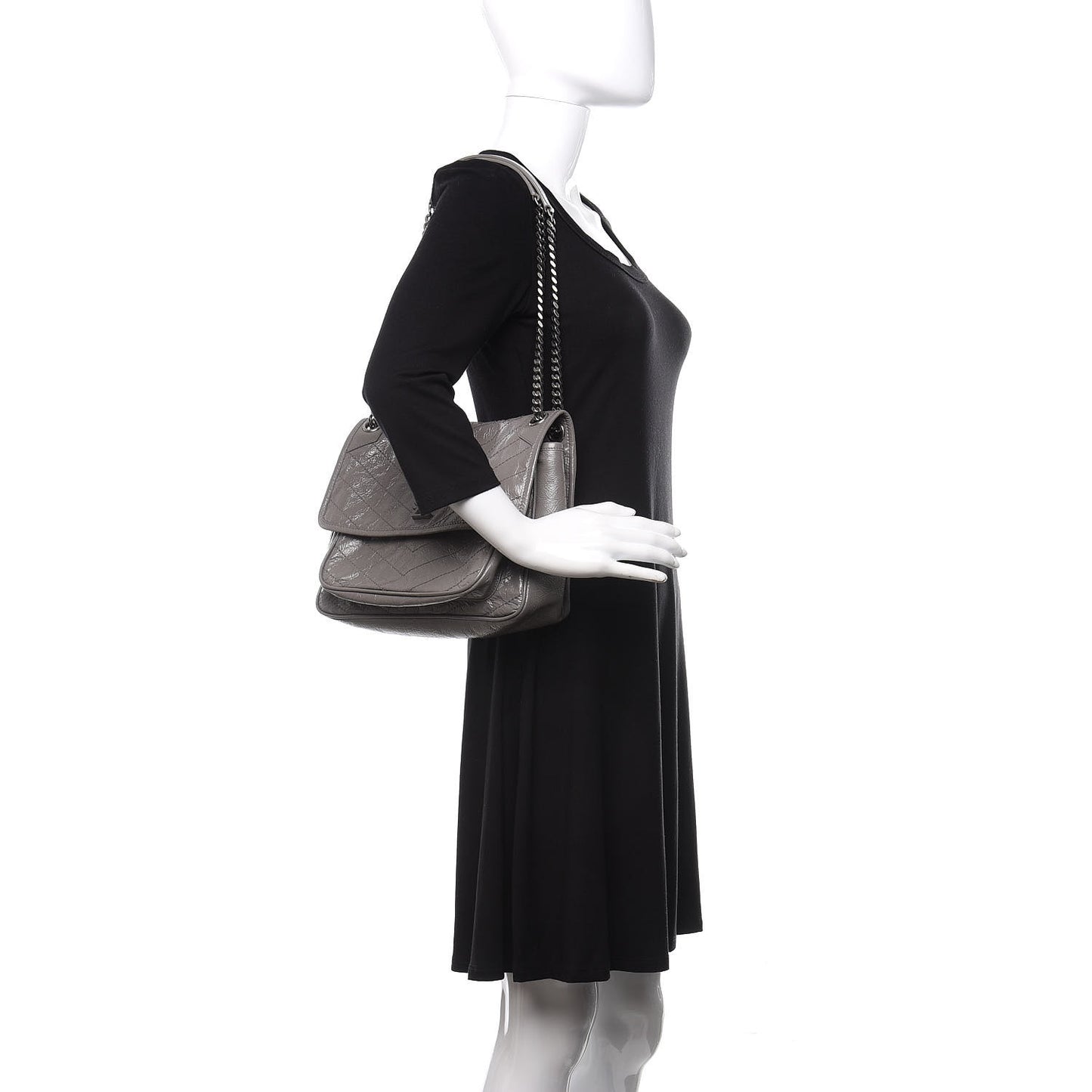 Crinkled Calfskin Matelasse Monogram Medium Niki Chain Satchel Fog