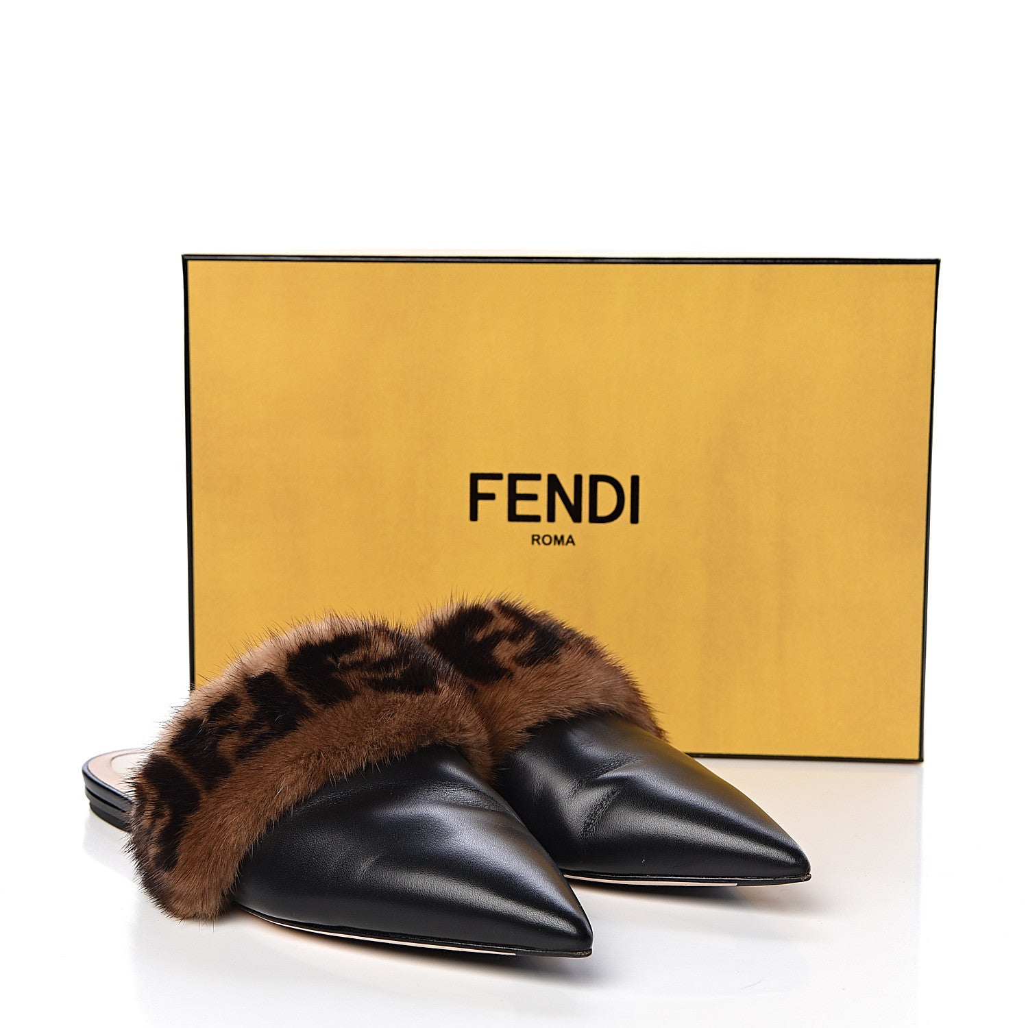 Fendi Calfskin Mink Fur FF Flat Mules 40 Black 12 of 12