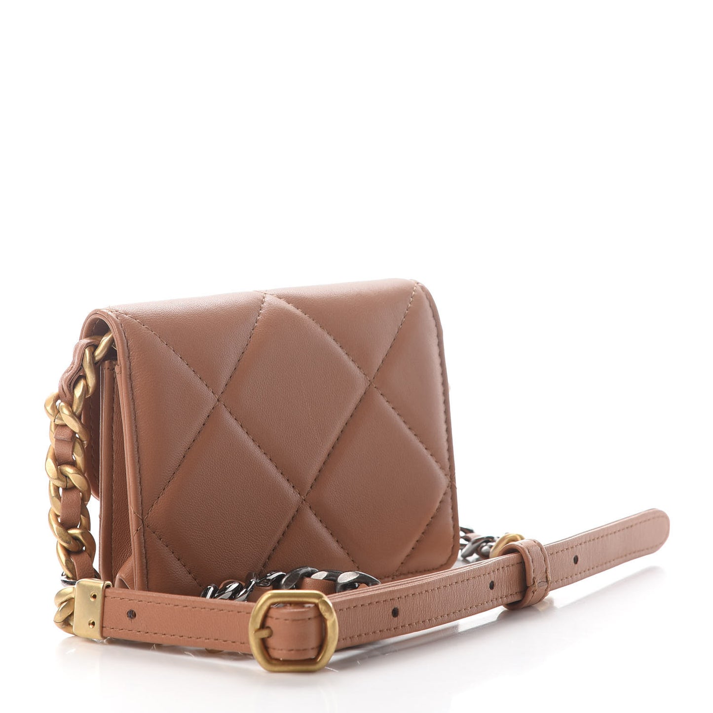 Lambskin Quilted Chanel 19 Flap Belt Bag Brown