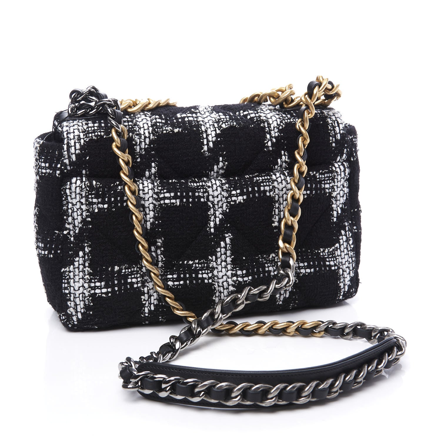 Chanel Tweed Quilted Medium 19 Flap Black White 2 of 10