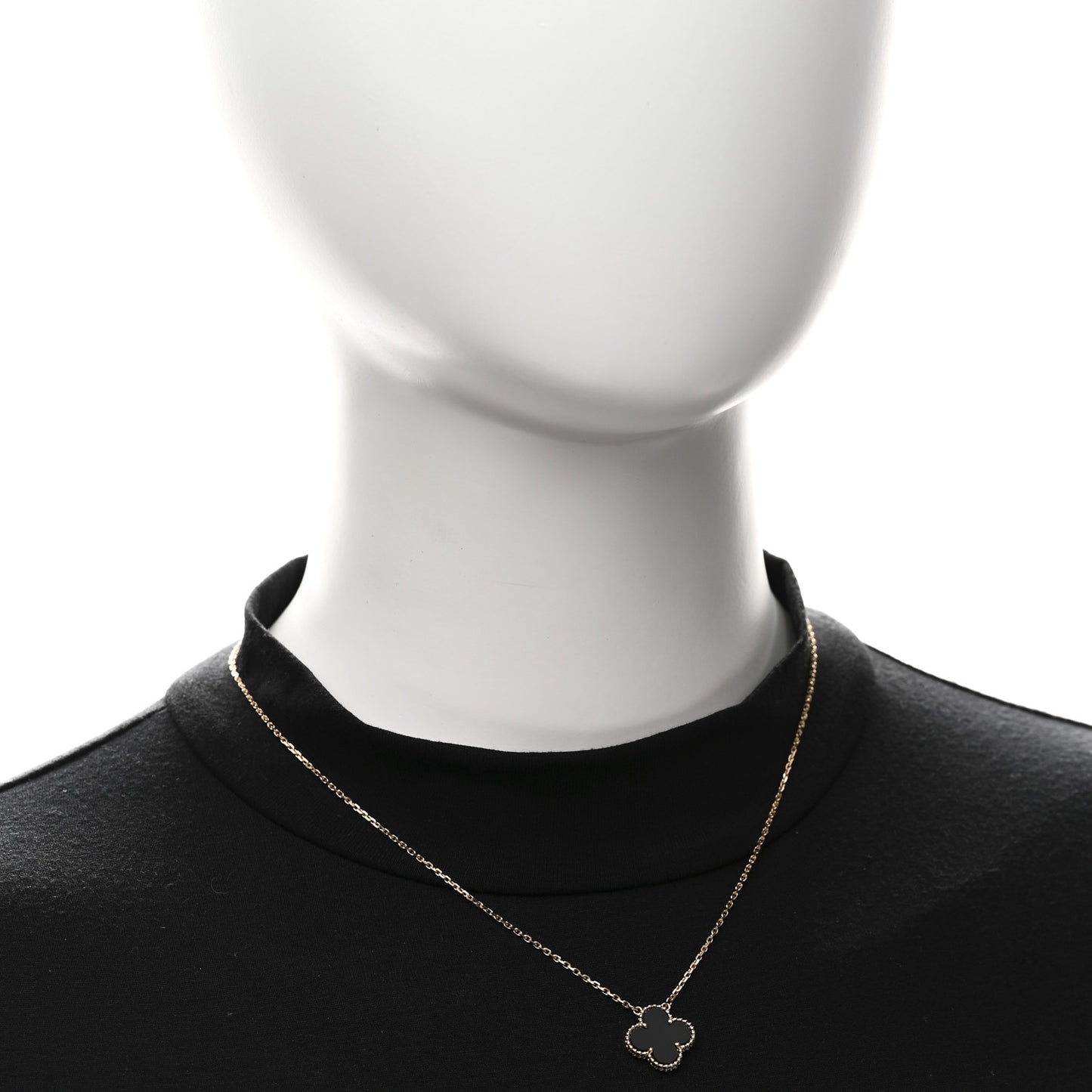 18K Yellow Gold Black Onyx Vintage Alhambra Pendant Necklace
