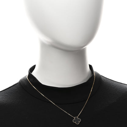 Van Cleef & Arpels 18K Yellow Gold Black Onyx Vintage Alhambra Pendant Necklace 2 of 5
