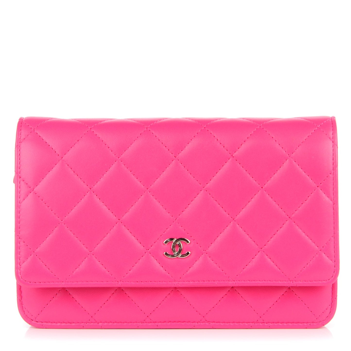 Lambskin Quilted Wallet On Chain WOC Dark Pink
