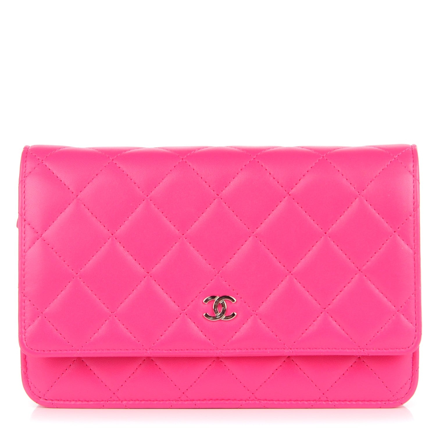 Chanel Lambskin Quilted Wallet On Chain WOC Dark Pink 1 of 8