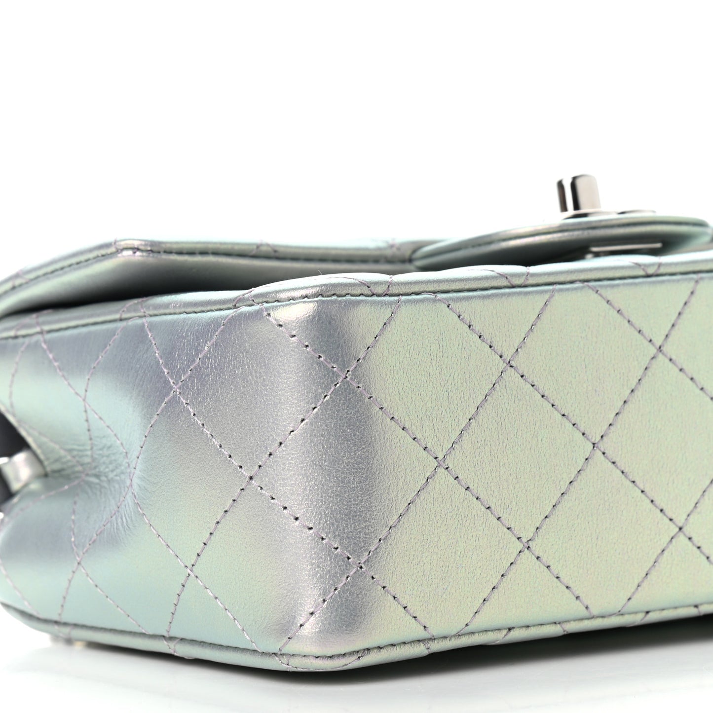 Iridescent Calfskin Quilted Mini Rectangular Flap Light Purple