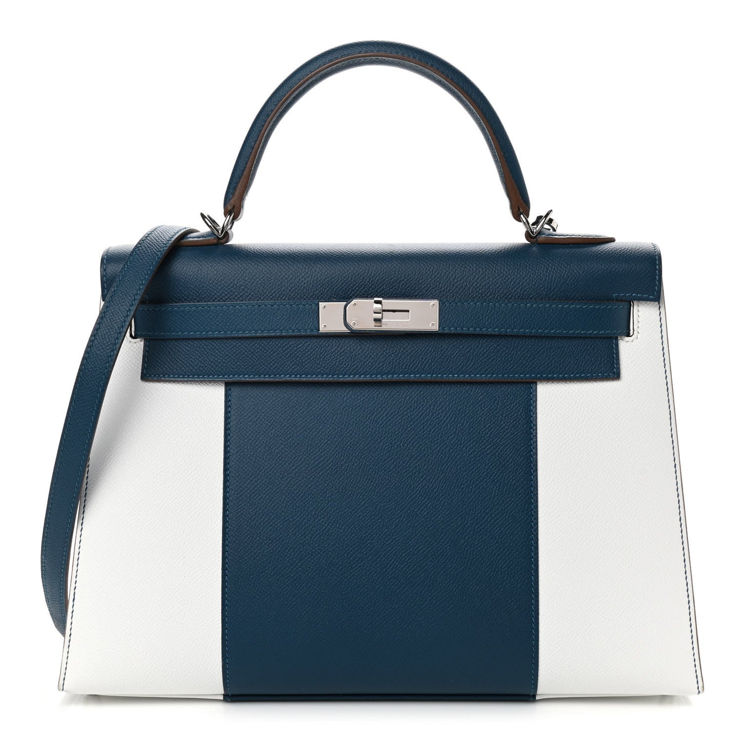 Epsom Kelly Flag Sellier 32 Bleu Thalassa White