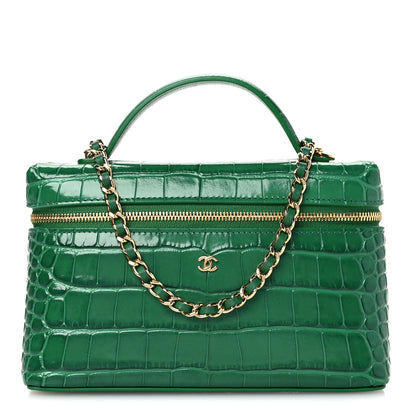 Chanel Calfskin Crocodile Embossed Crococo Top Handle Slim Vanity Case With Chain Green 1 of 11
