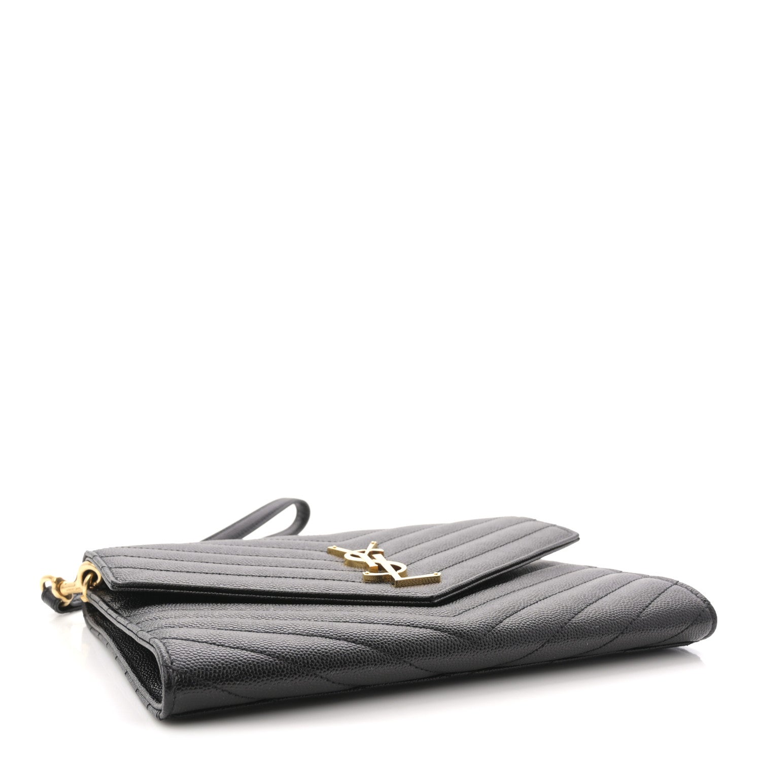 Saint Laurent Grain De Poudre Matelasse Chevron Monogram Envelope Clutch Black 4 of 8