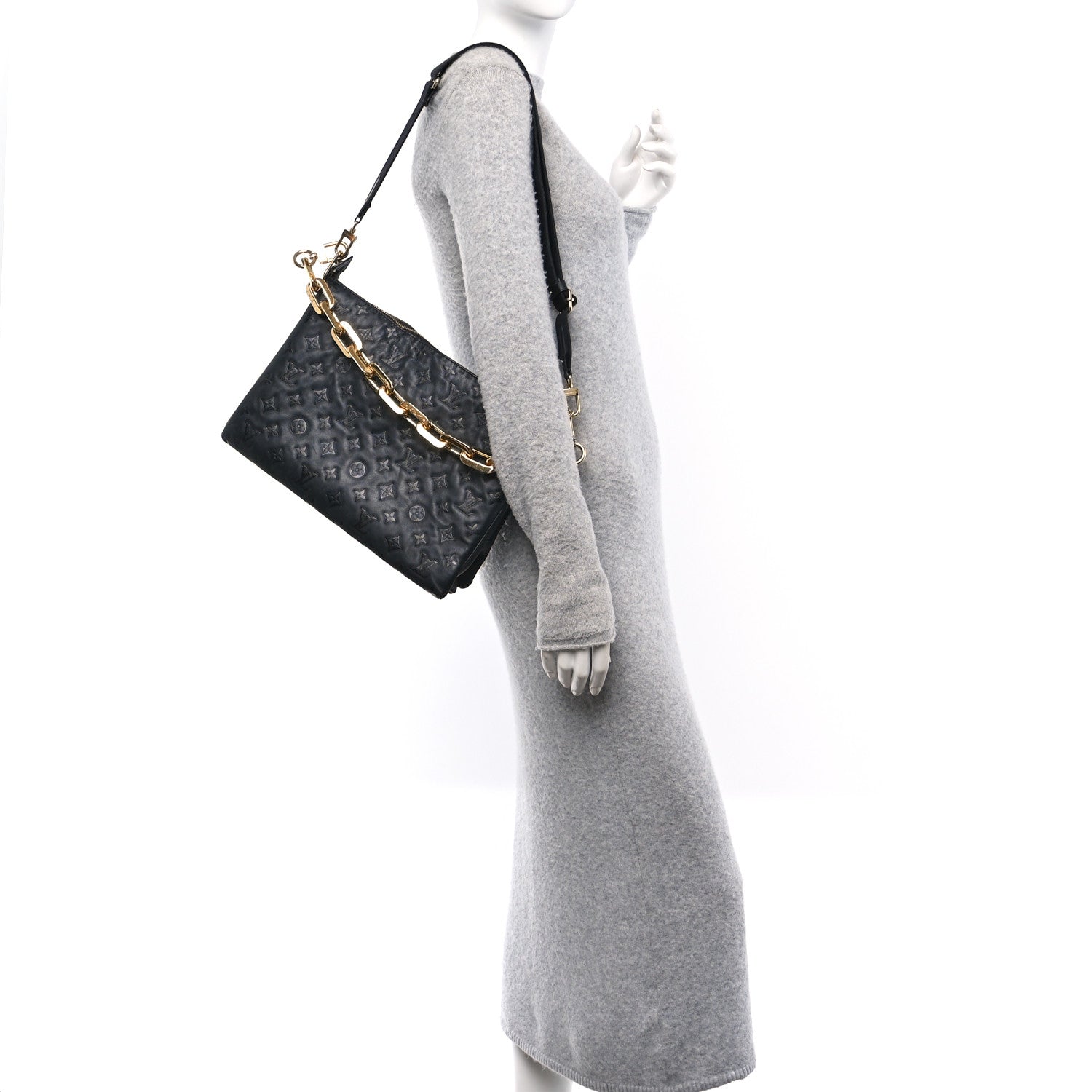 Louis Vuitton Lambskin Embossed Monogram Coussin MM  Black 2 of 11