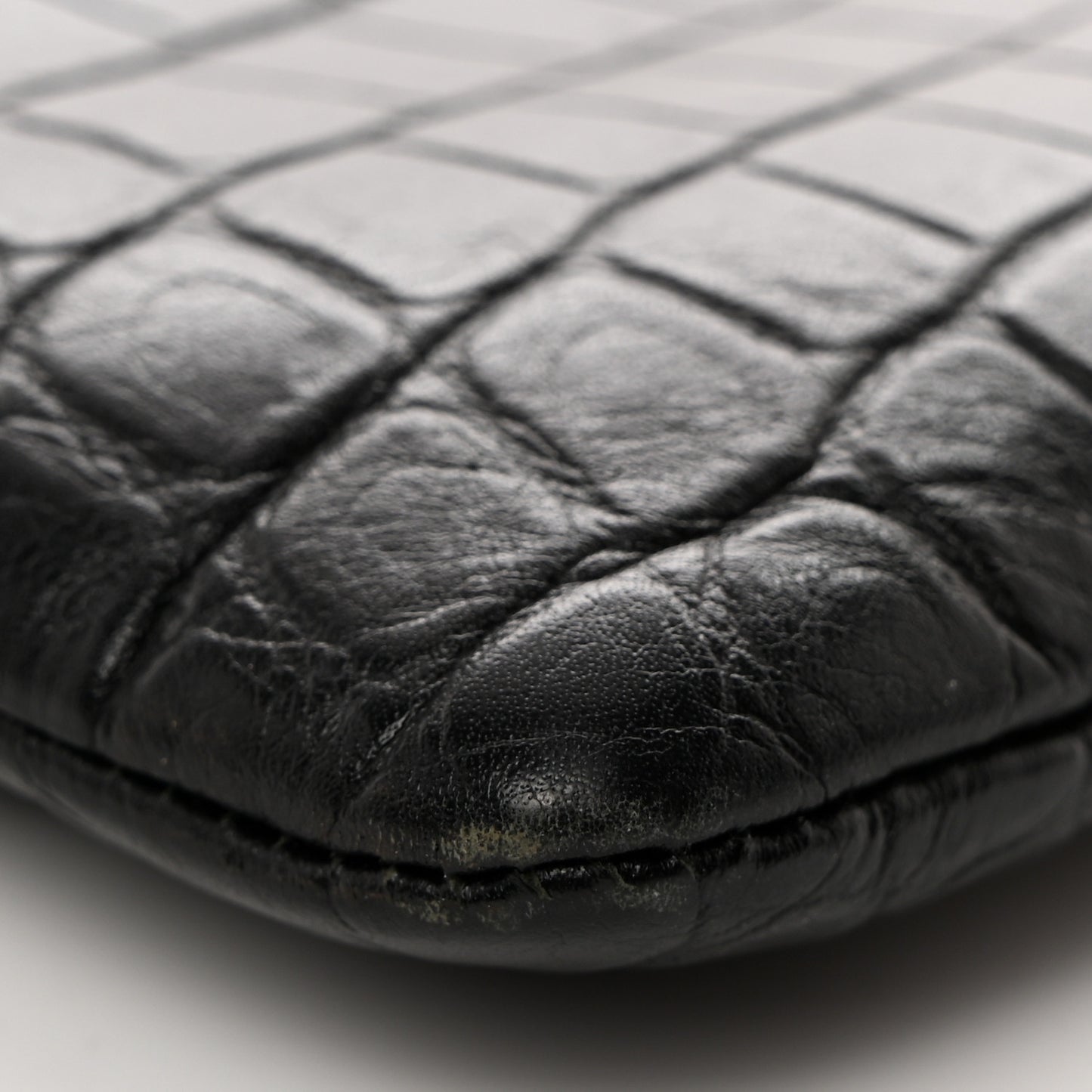 Calfskin Crocodile Embossed Monogram Zip Pouch Black