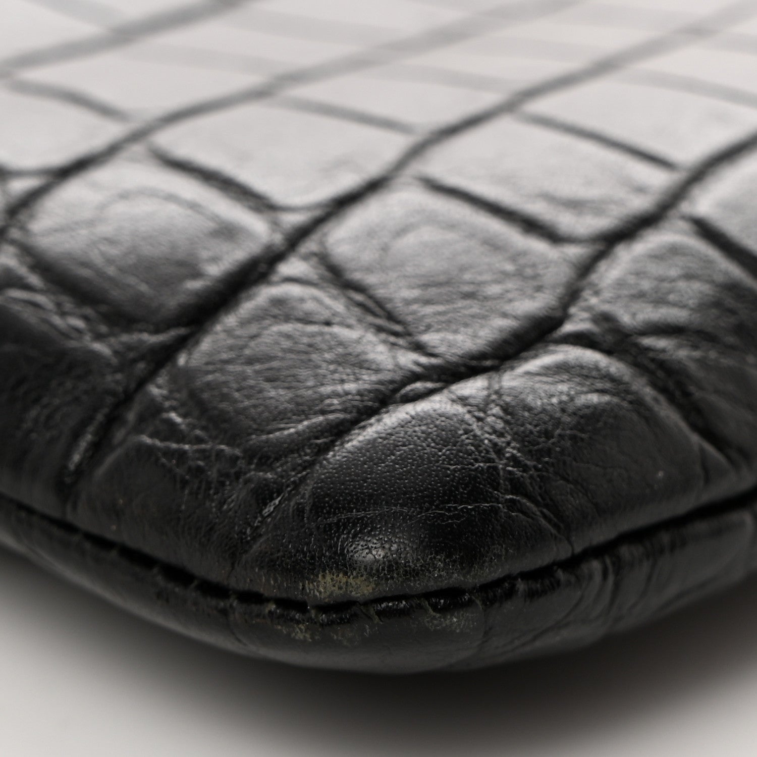 Saint Laurent Calfskin Crocodile Embossed Monogram Zip Pouch Black 8 of 9