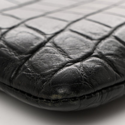 Saint Laurent Calfskin Crocodile Embossed Monogram Zip Pouch Black 8 of 9