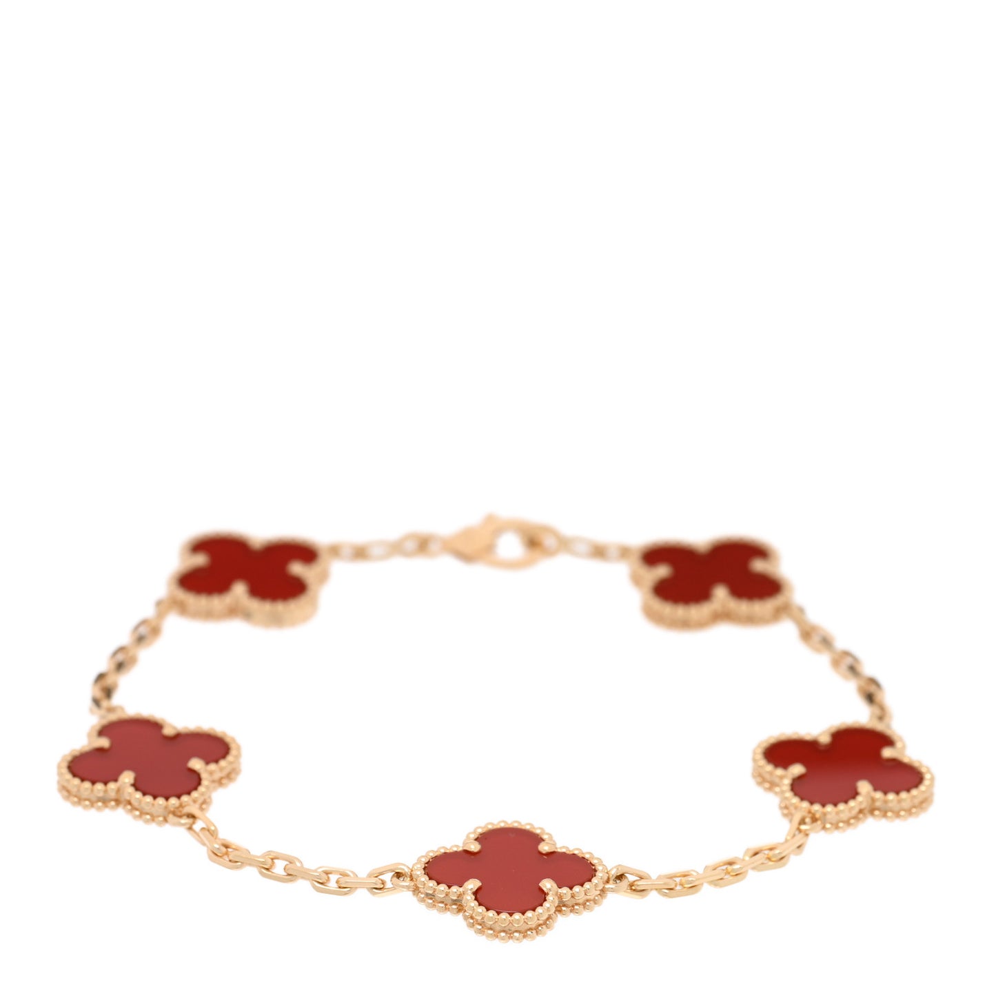 18K Yellow Gold Carnelian 5 Motifs Vintage Alhambra Bracelet