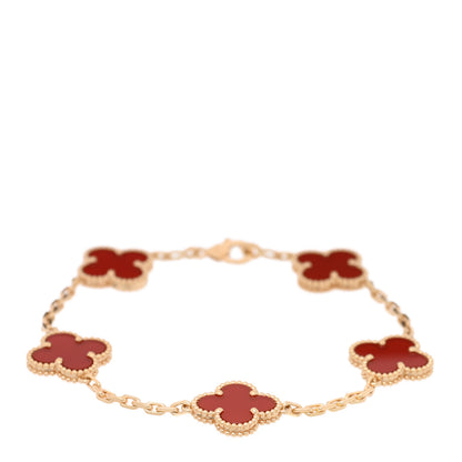 Van Cleef & Arpels 18K Yellow Gold Carnelian 5 Motifs Vintage Alhambra Bracelet 1 of 4