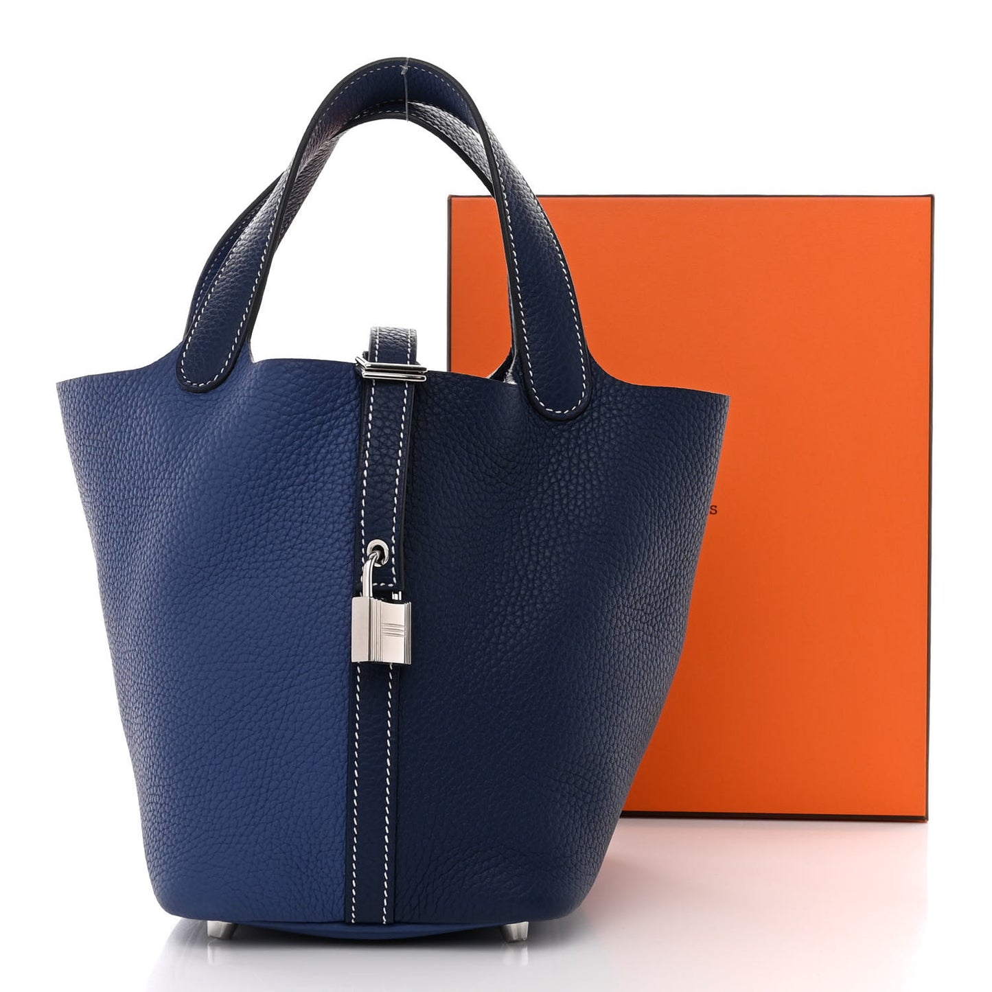 Taurillon Clemence Casaque Picotin Lock 18 PM Bleu Saphir Bleu Brighton