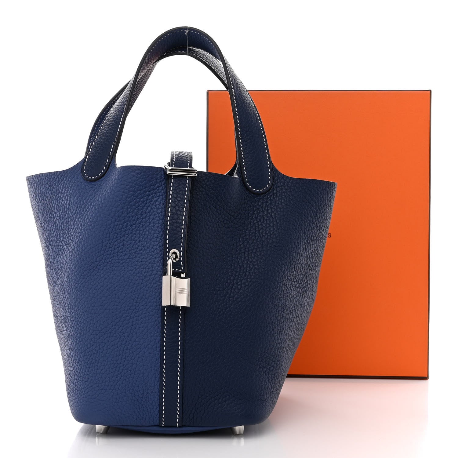 Hermes Taurillon Clemence Casaque Picotin Lock 18 PM Bleu Saphir Bleu Brighton 11 of 11