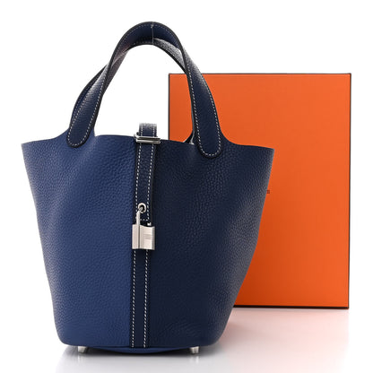 Hermes Taurillon Clemence Casaque Picotin Lock 18 PM Bleu Saphir Bleu Brighton 11 of 11