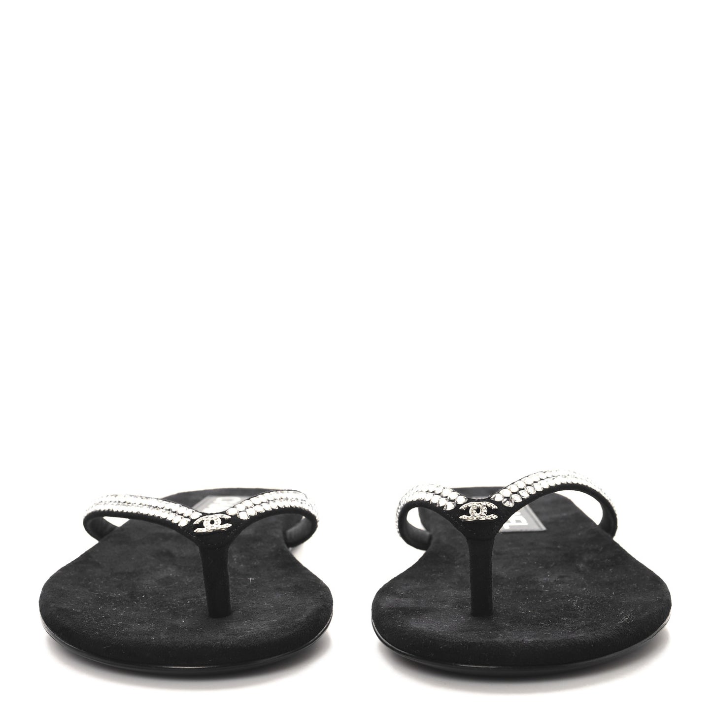 Suede Kidskin Strass CC Thong Sandals 37 Black