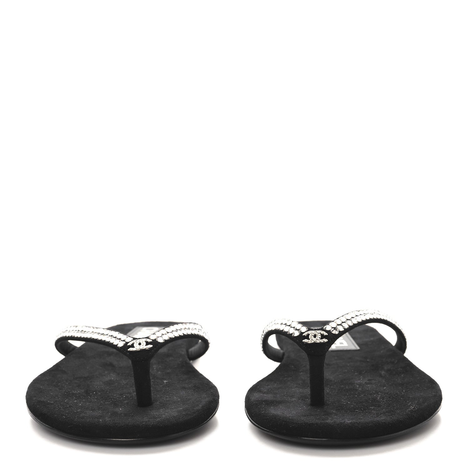 Chanel Suede Kidskin Strass CC Thong Sandals 37 Black 3 of 10