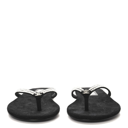 Chanel Suede Kidskin Strass CC Thong Sandals 37 Black 3 of 10