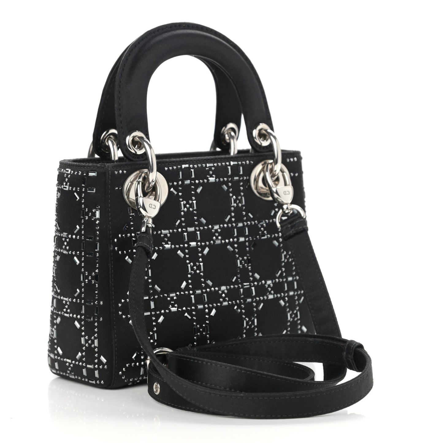 Satin Crystal Cannage Mini Lady Dior Black