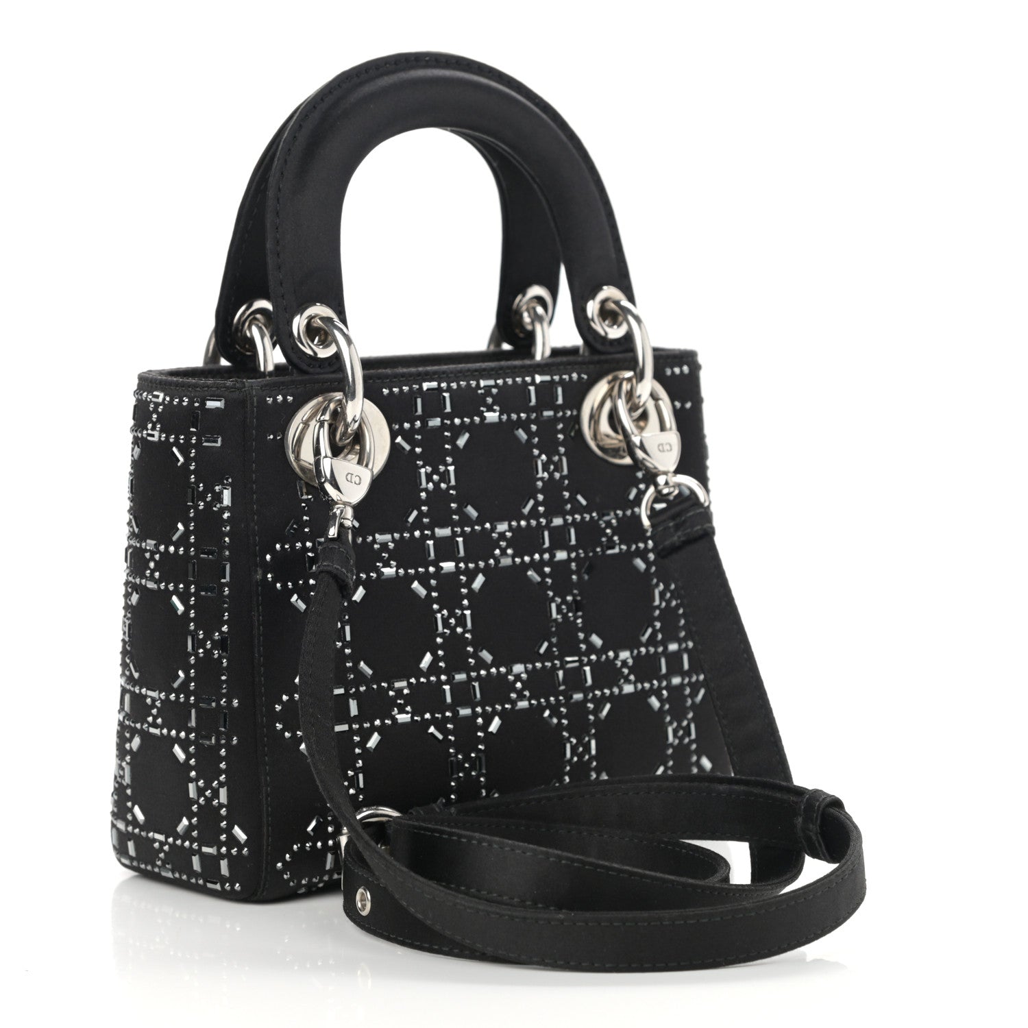 Christian Dior Satin Crystal Cannage Mini Lady Dior Black 2 of 9