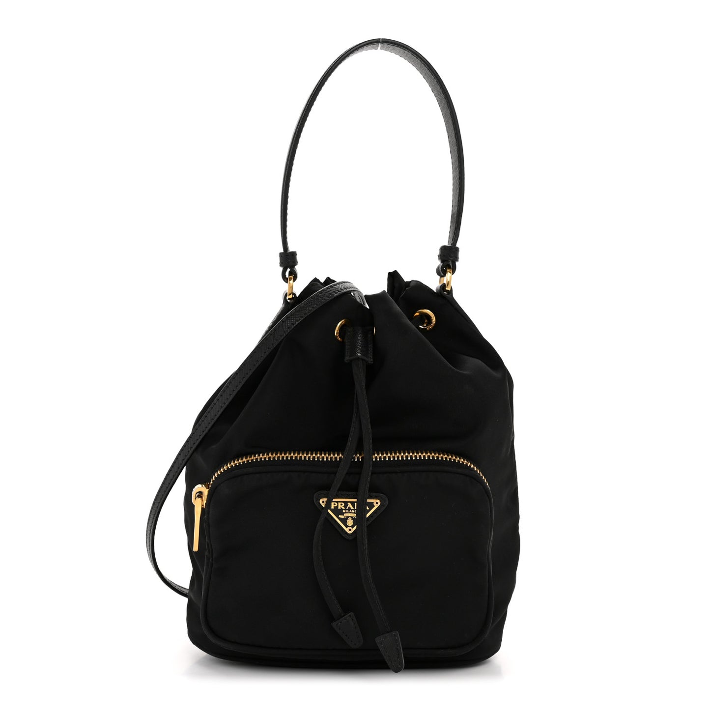 Saffiano Tessuto Nylon Mini Bucket Crossbody Bag Black
