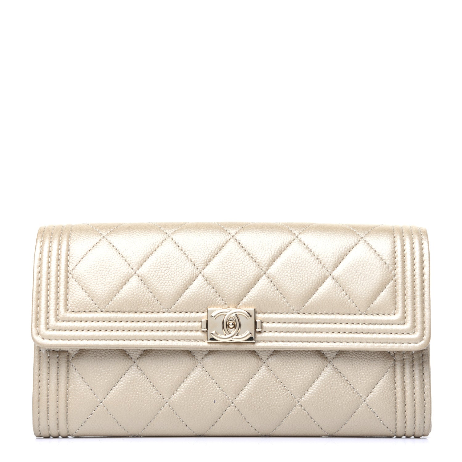 Chanel Metallic Caviar Quilted Large Boy Gusset Flap Wallet Gold 1 of 9