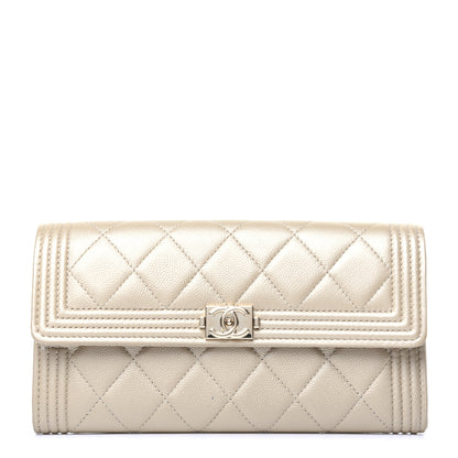 Chanel Metallic Caviar Quilted Large Boy Gusset Flap Wallet Gold 1 of 9