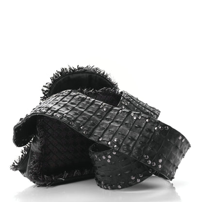 Bottega Veneta Nappa Intrecciato Alligator Fringe Shoulder Bag Black 3 of 8