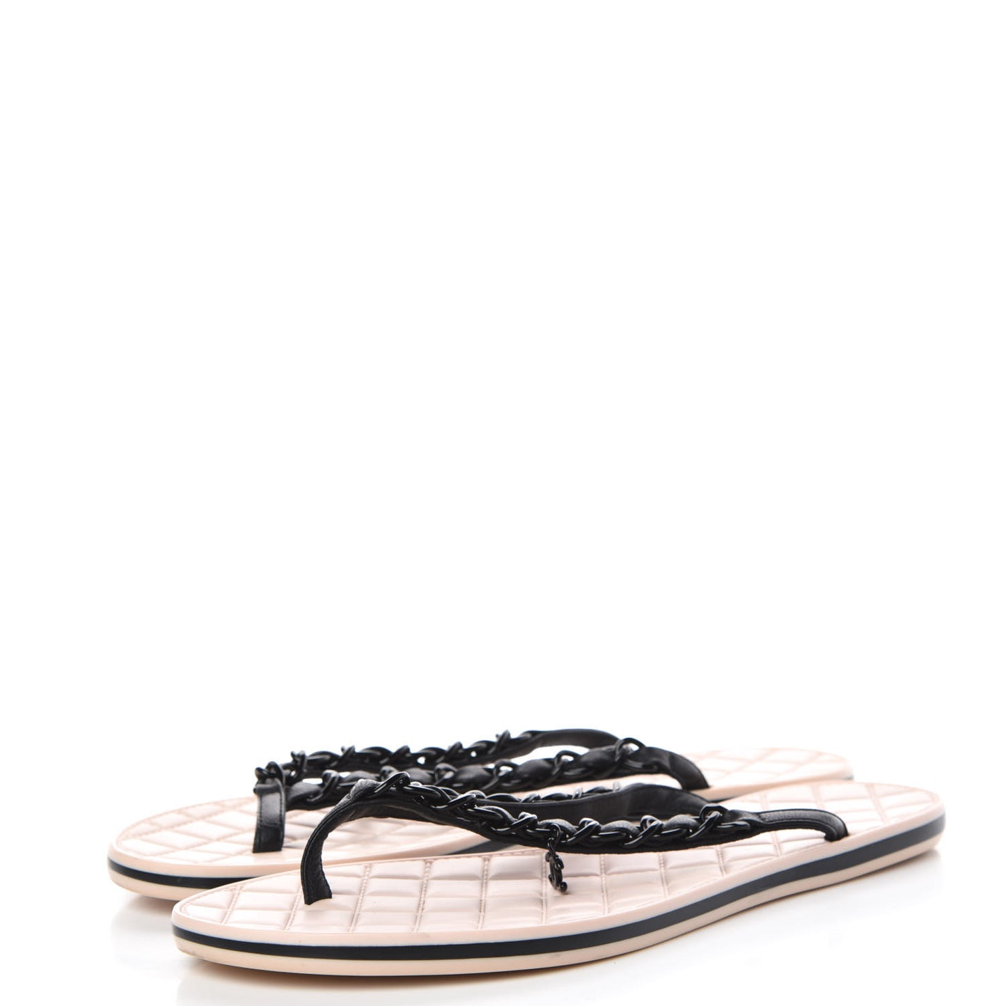 Calfskin Quilted Chain Thong Sandals 38 Black