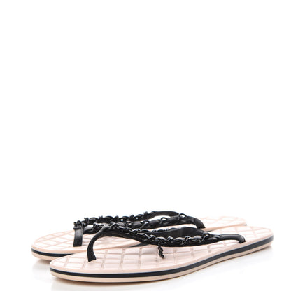 Chanel Calfskin Quilted Chain Thong Sandals 38 Black 3 of 14