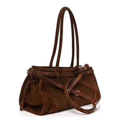 Prada Suede Triangle Medium Bonnie Shoulder Bag Cacao 3 of 9