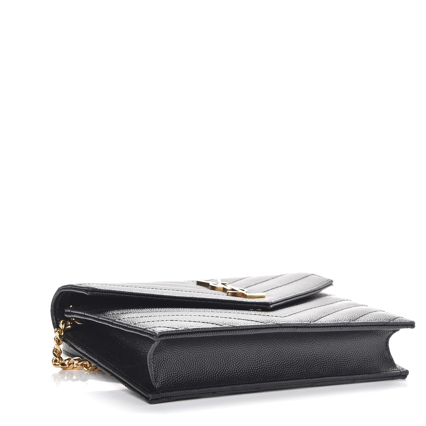 Grain De Poudre Matelasse Chevron Monogram Envelope Chain Wallet Black