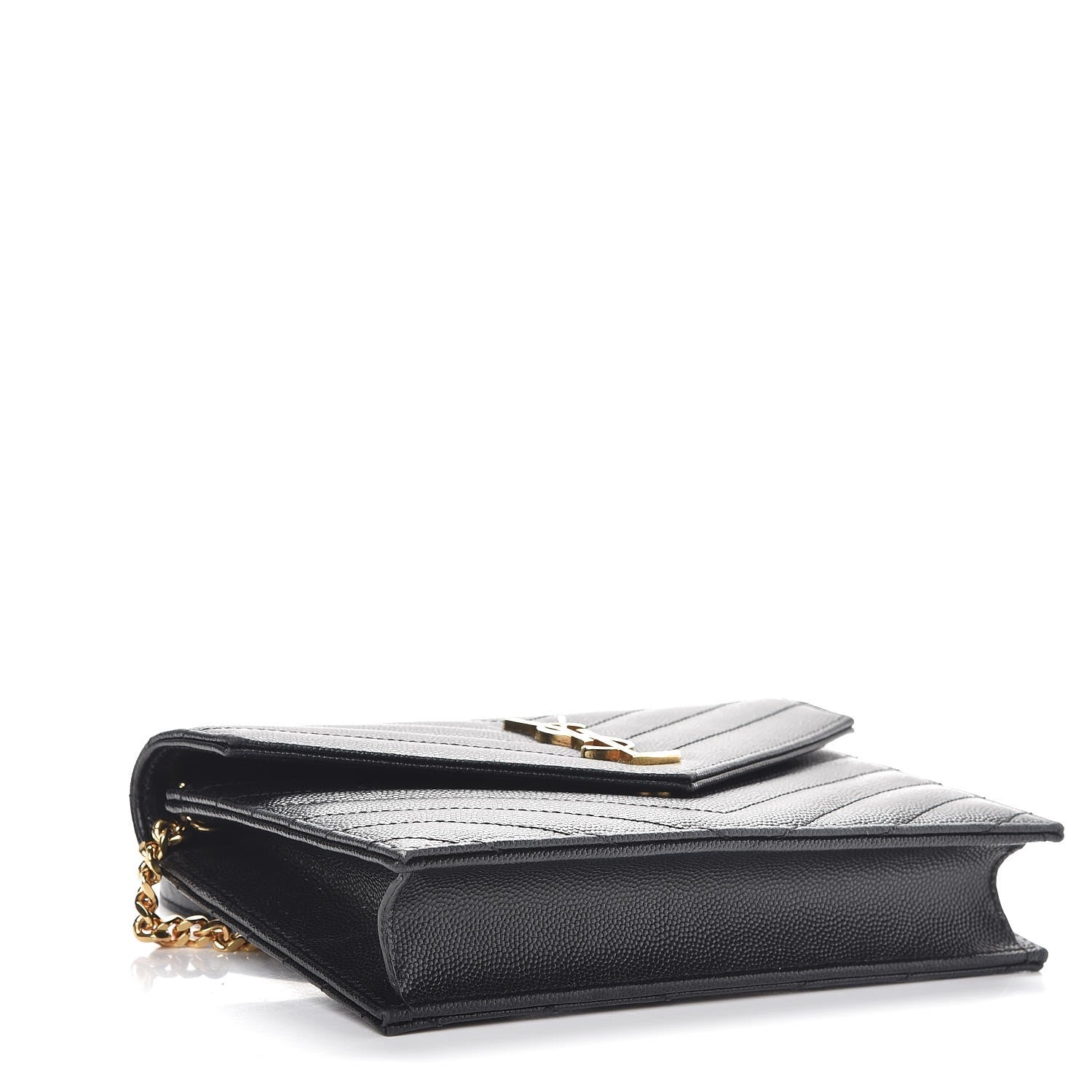Saint Laurent Grain De Poudre Matelasse Chevron Monogram Envelope Chain Wallet Black 4 of 7