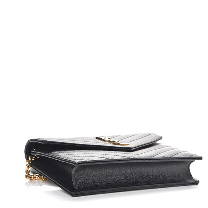 Saint Laurent Grain De Poudre Matelasse Chevron Monogram Envelope Chain Wallet Black 4 of 7