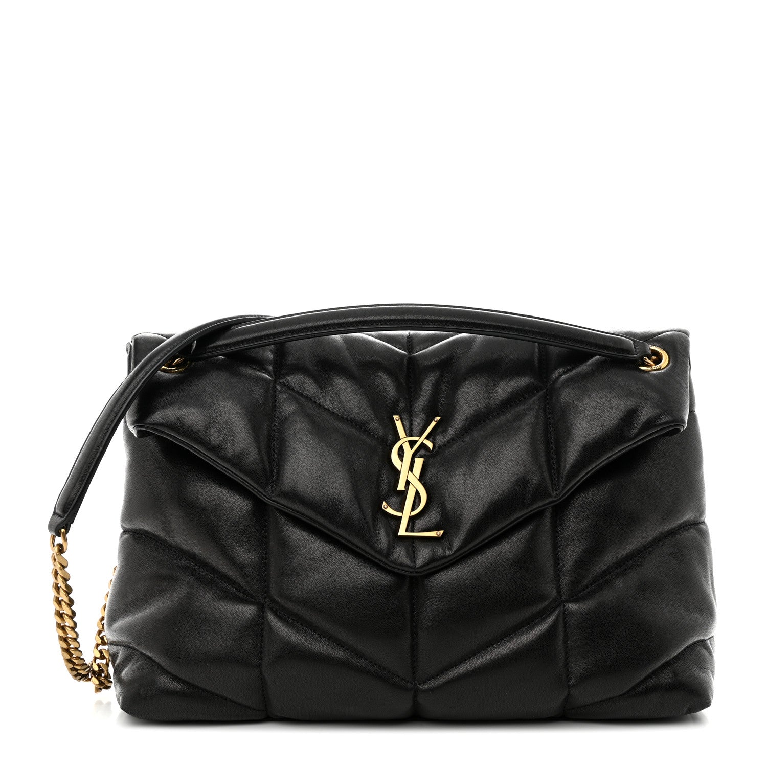 Saint Laurent Lambskin Quilted Medium Loulou Puffer Monogram Chain Satchel Black 1 of 10