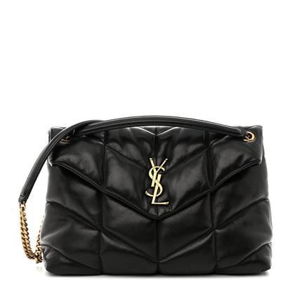 Saint Laurent Lambskin Quilted Medium Loulou Puffer Monogram Chain Satchel Black 1 of 10