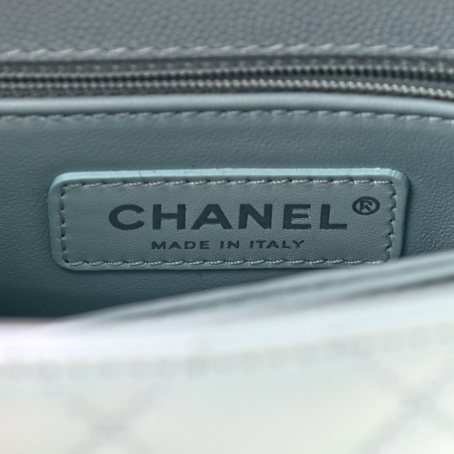 Iridescent Caviar Quilted Extra Mini Coco Handle Flap Light Blue