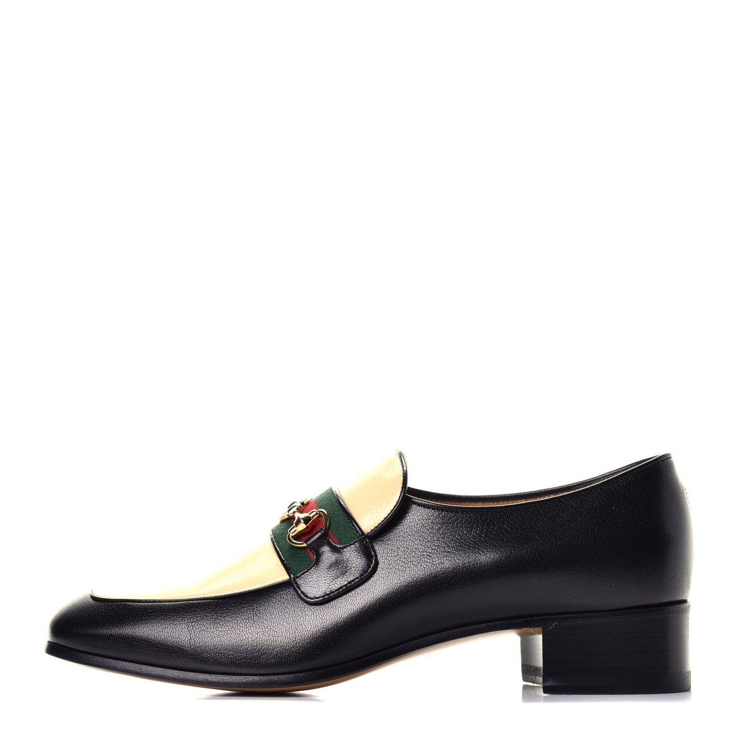 Goatskin Web Interlocking G Mens Horsebit Mid Heel Loafers 7.5 Black Burro