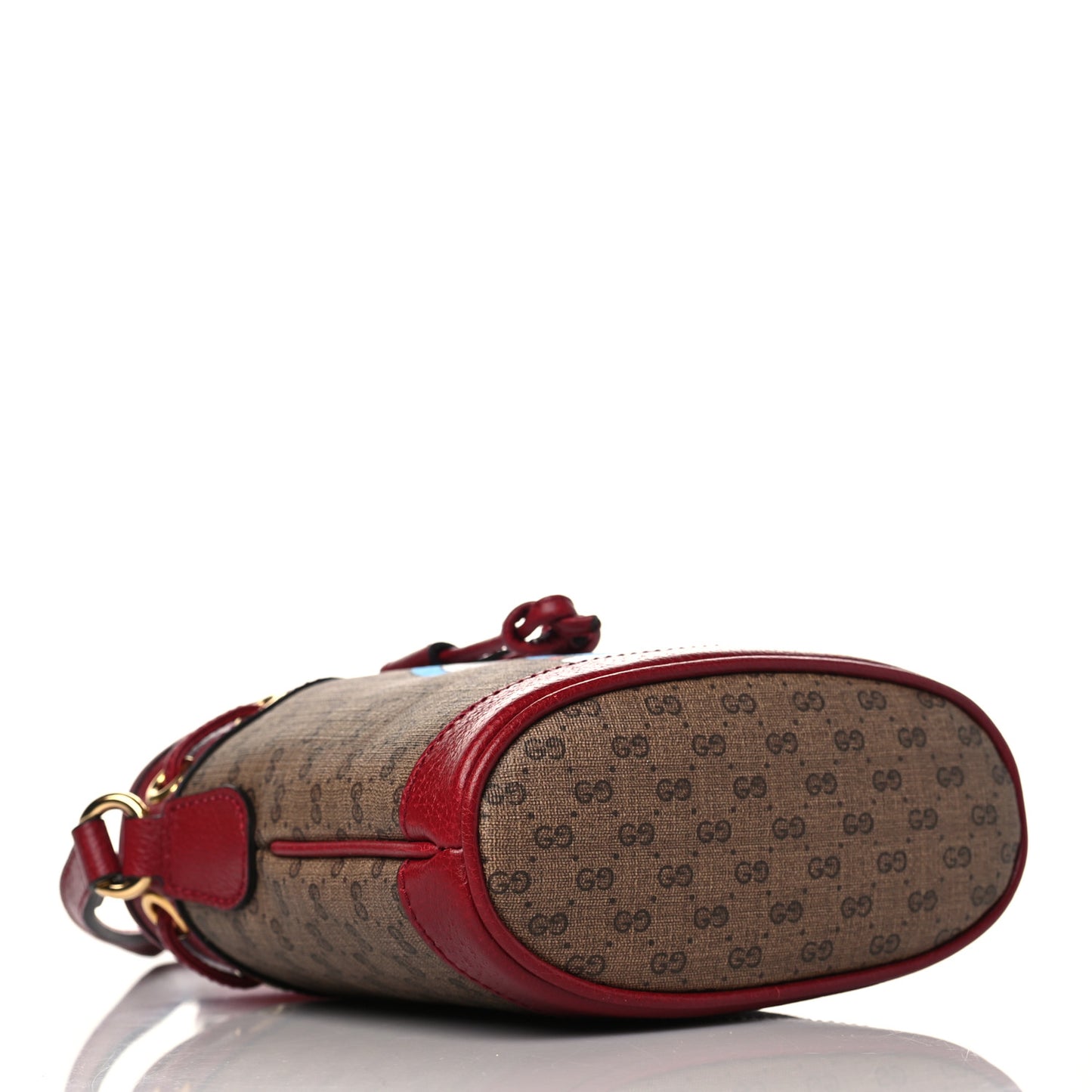 X DORAEMON Mini Vintage GG Supreme Monogram Textured Dollar Calfskin Mini Bucket Bag Beige Ebony Multicolor New Cherry Red