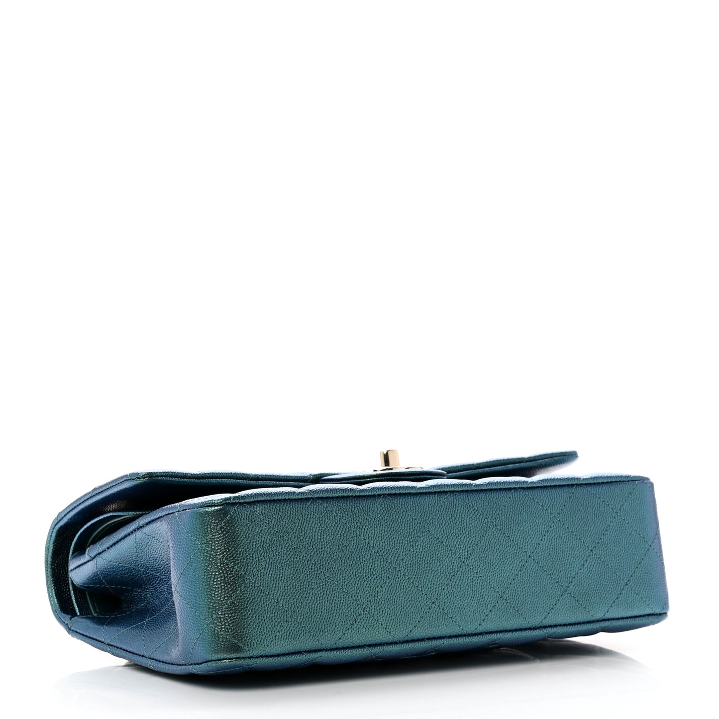 Iridescent Caviar Quilted Medium Double Flap Green