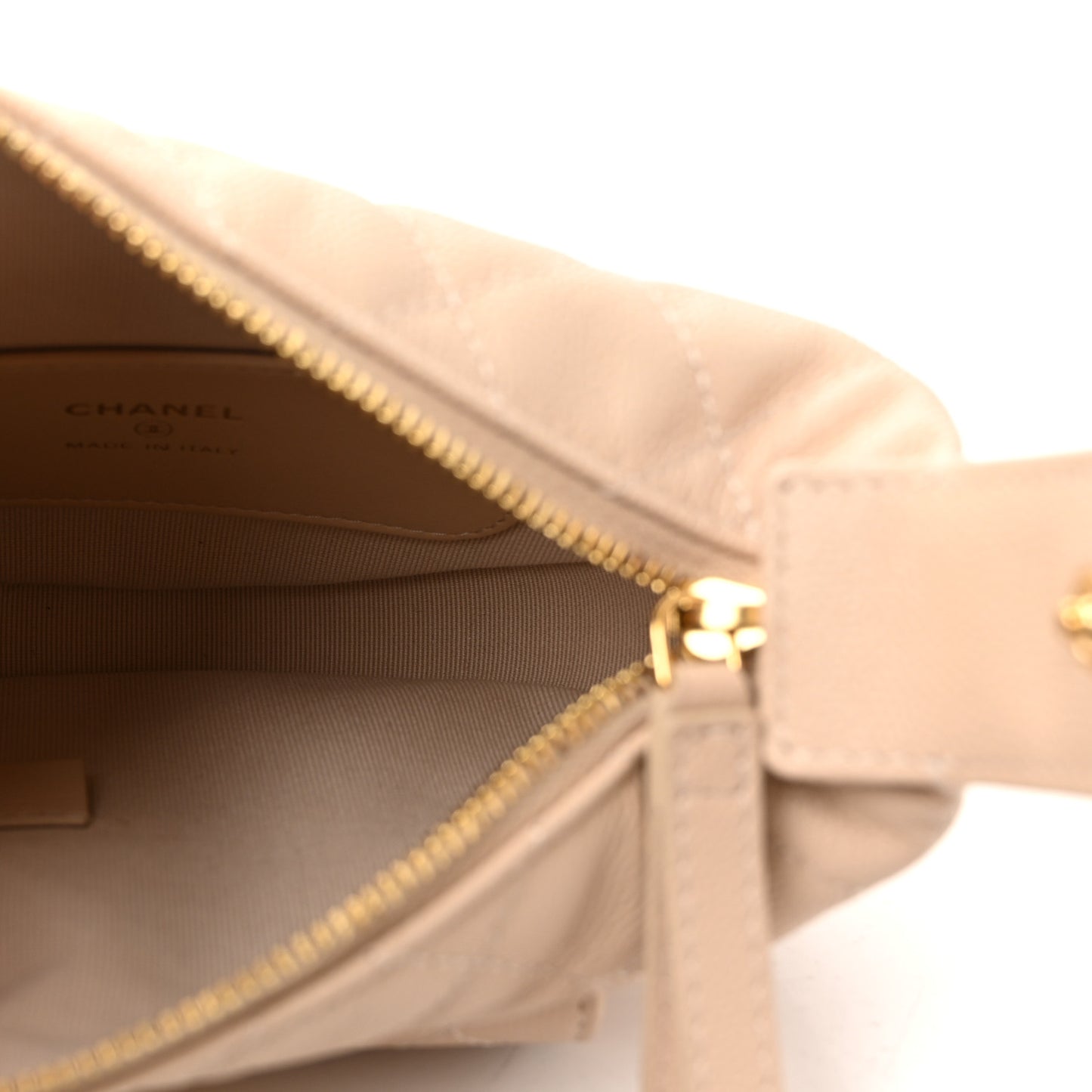 Caviar Quilted Polly Pocket Pouch Hobo Beige