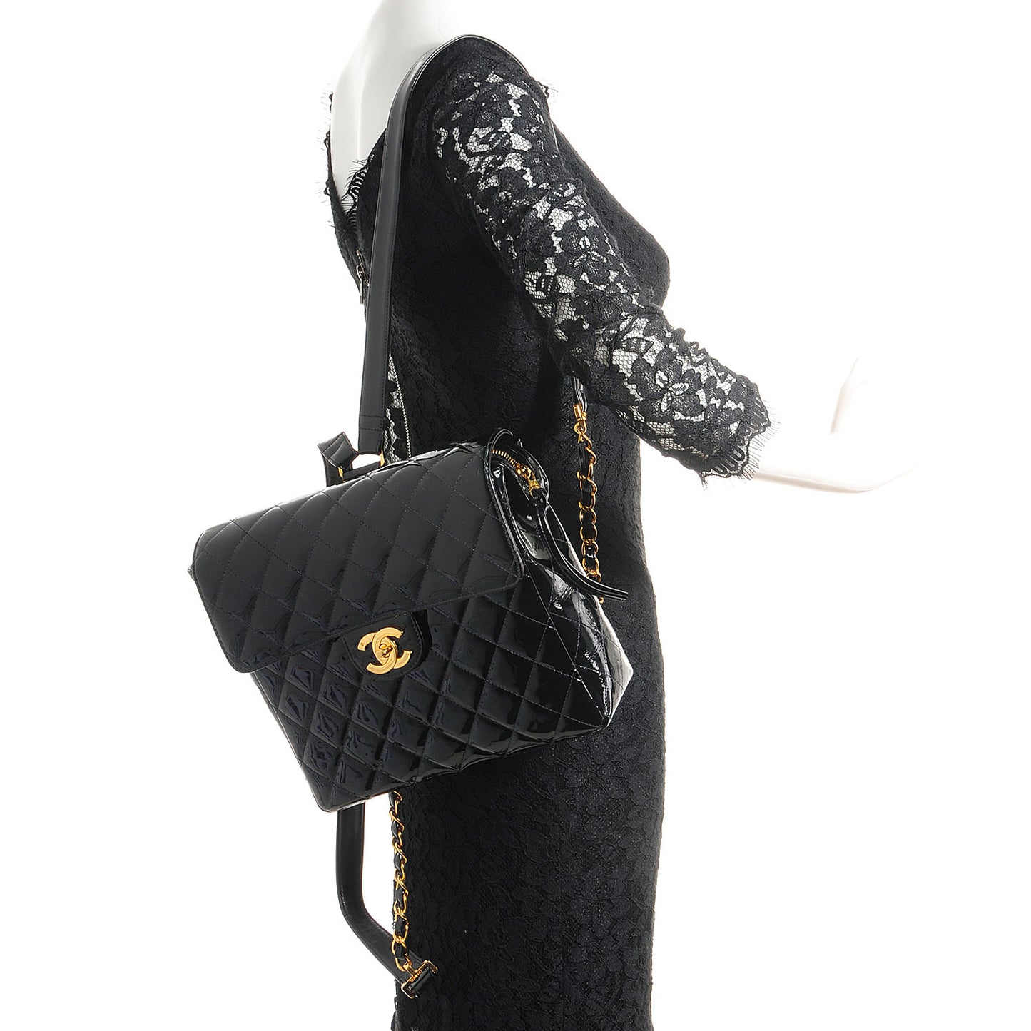 Patent Quilted Backpack Black